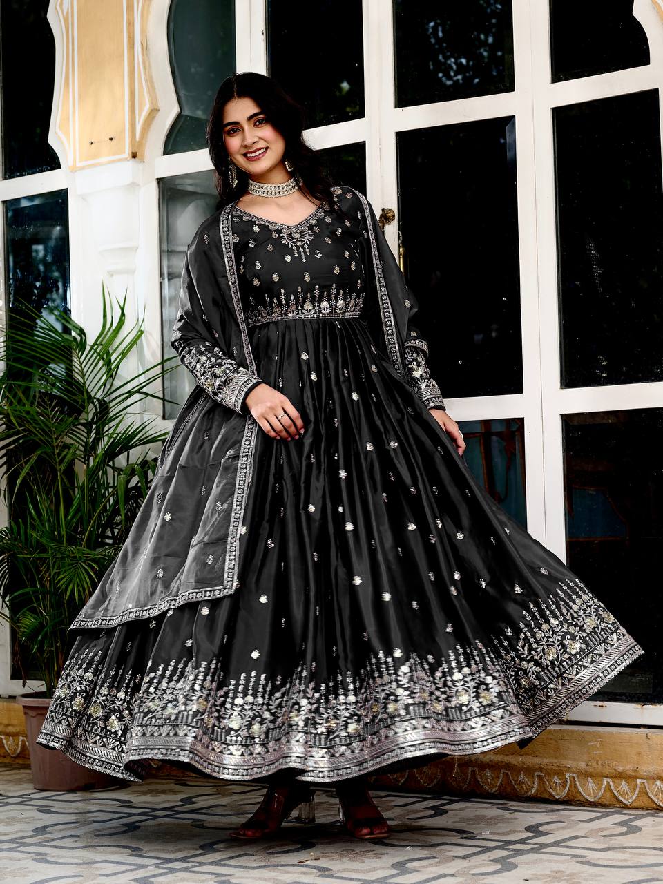 Party Wear Black Color Thread With Sequence Work Gown