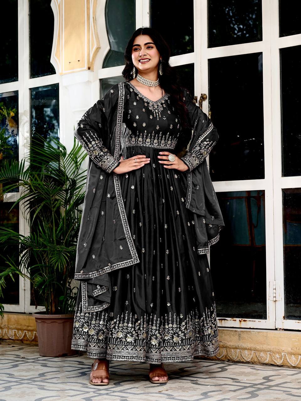 Party Wear Black Color Thread With Sequence Work Gown