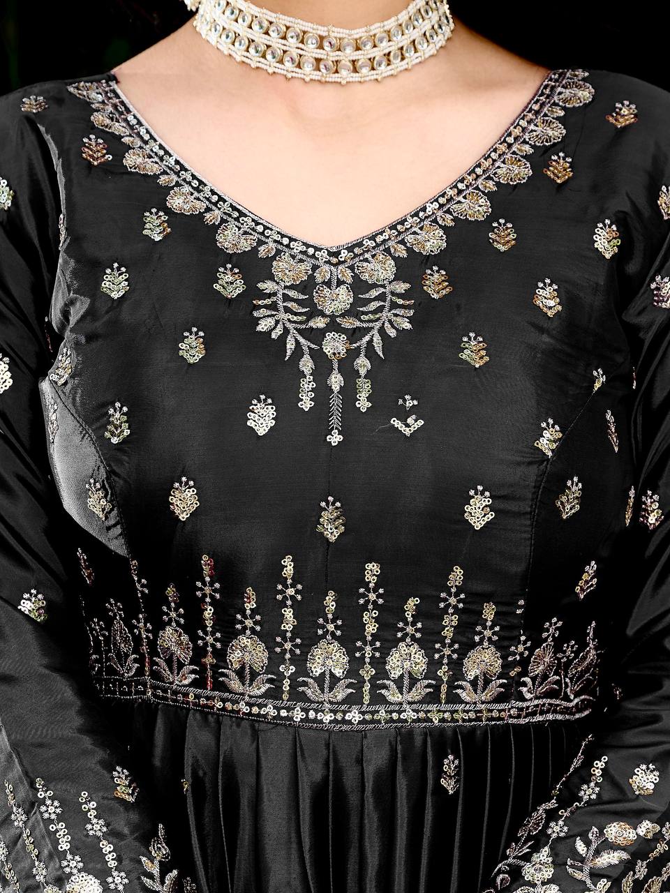 Party Wear Black Color Thread With Sequence Work Gown