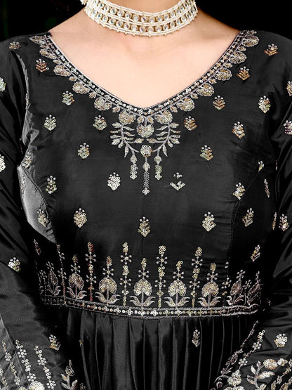 Party Wear Black Color Thread With Sequence Work Gown