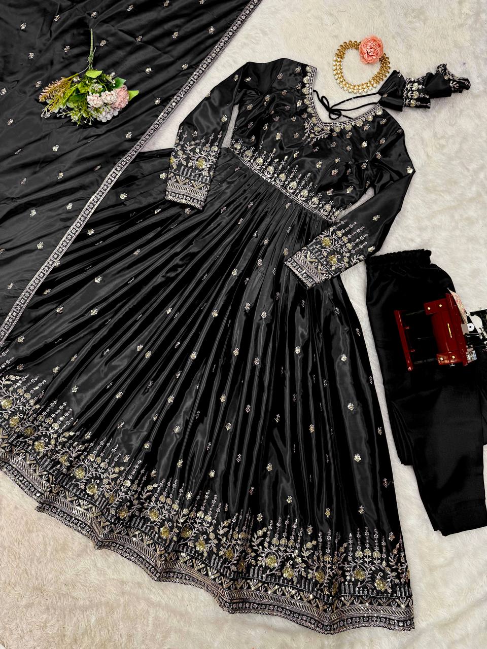 Party Wear Black Color Thread With Sequence Work Gown