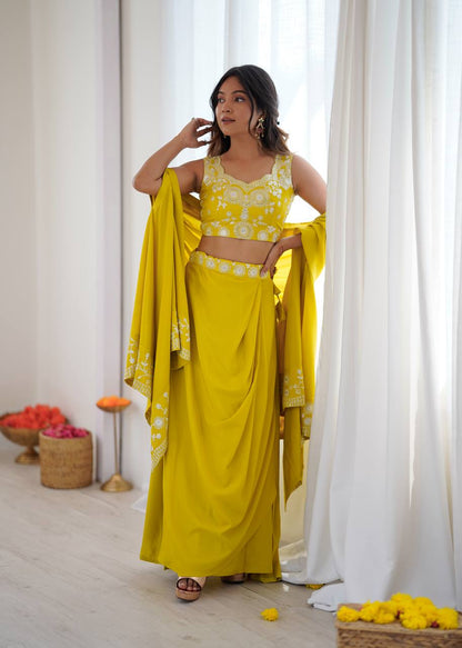 Classic Yellow Color Sequence Embroidered Lehenga With shrug