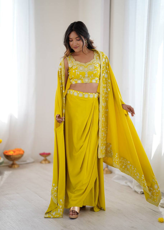 Classic Yellow Color Sequence Embroidered Lehenga With shrug