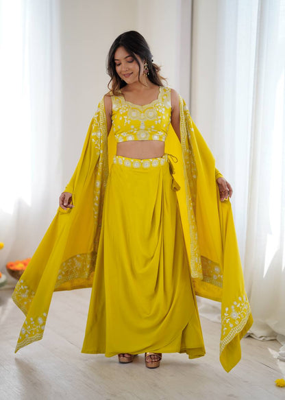 Classic Yellow Color Sequence Embroidered Lehenga With shrug