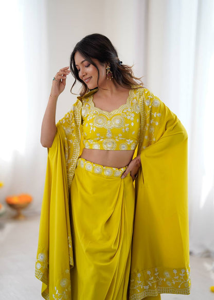 Classic Yellow Color Sequence Embroidered Lehenga With shrug