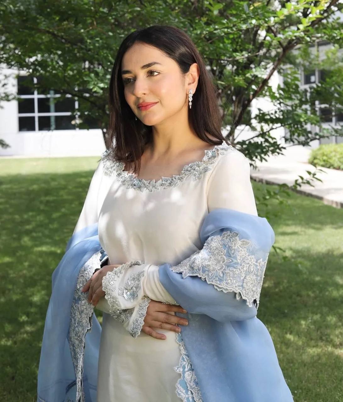 Luxury White Color Pure Roman Glass Sequin Work Palazzo Set