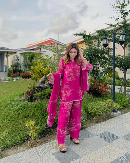 Casual Wear Pink Color Pure Faux Georgette With Digital Print Palazzo Suit