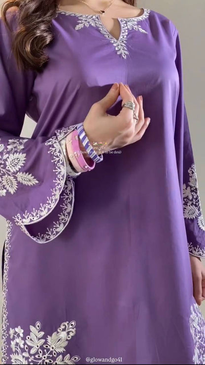 Fancy Purple Color Embroidred Farsi Suit With Dupatta