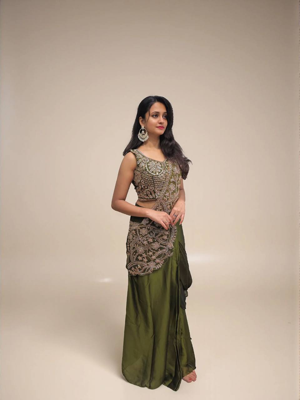 Engagement Wear Green Embroidery Color Rangoli Silk Lehenga Saree
