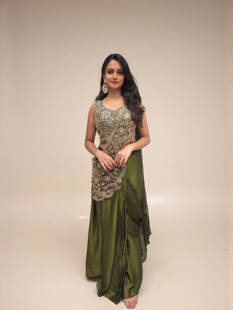 Engagement Wear Green Embroidery Color Rangoli Silk Lehenga Saree