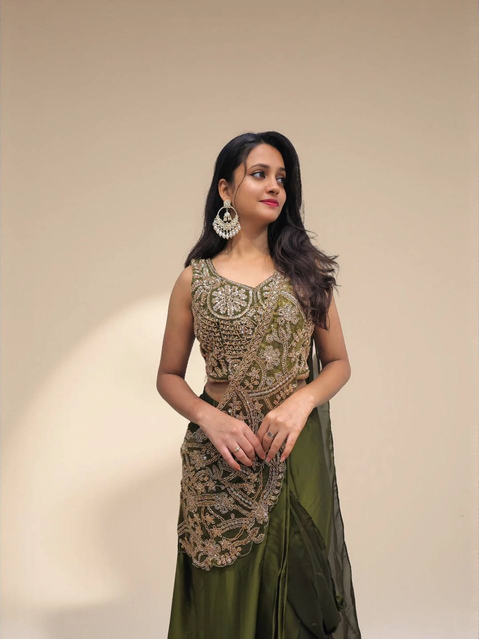 Engagement Wear Green Embroidery Color Rangoli Silk Lehenga Saree