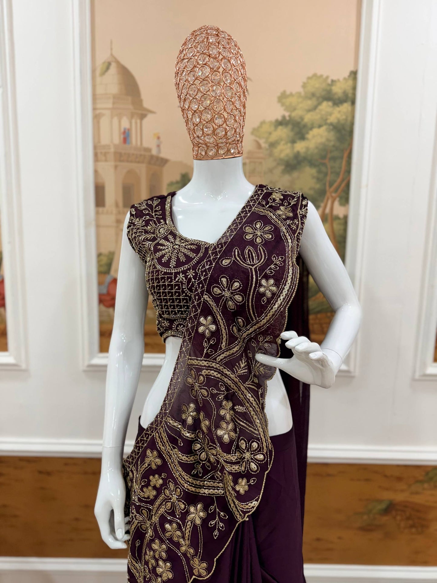 Wedding Wear Purple Color Thread Work Rangoli Silk Lehenga Saree