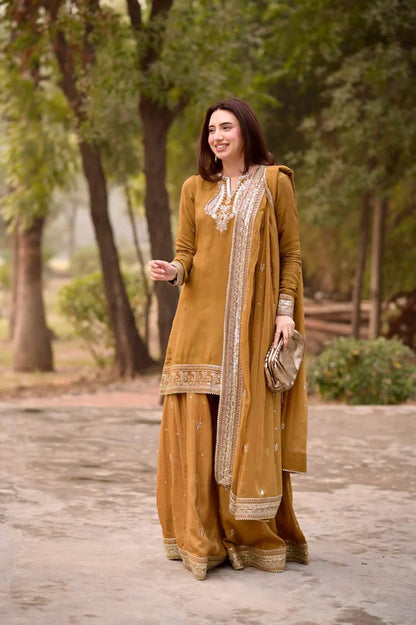 Mesmerizing Mustard Color Sequence Embroidered Palazzo Suit With Dupatta