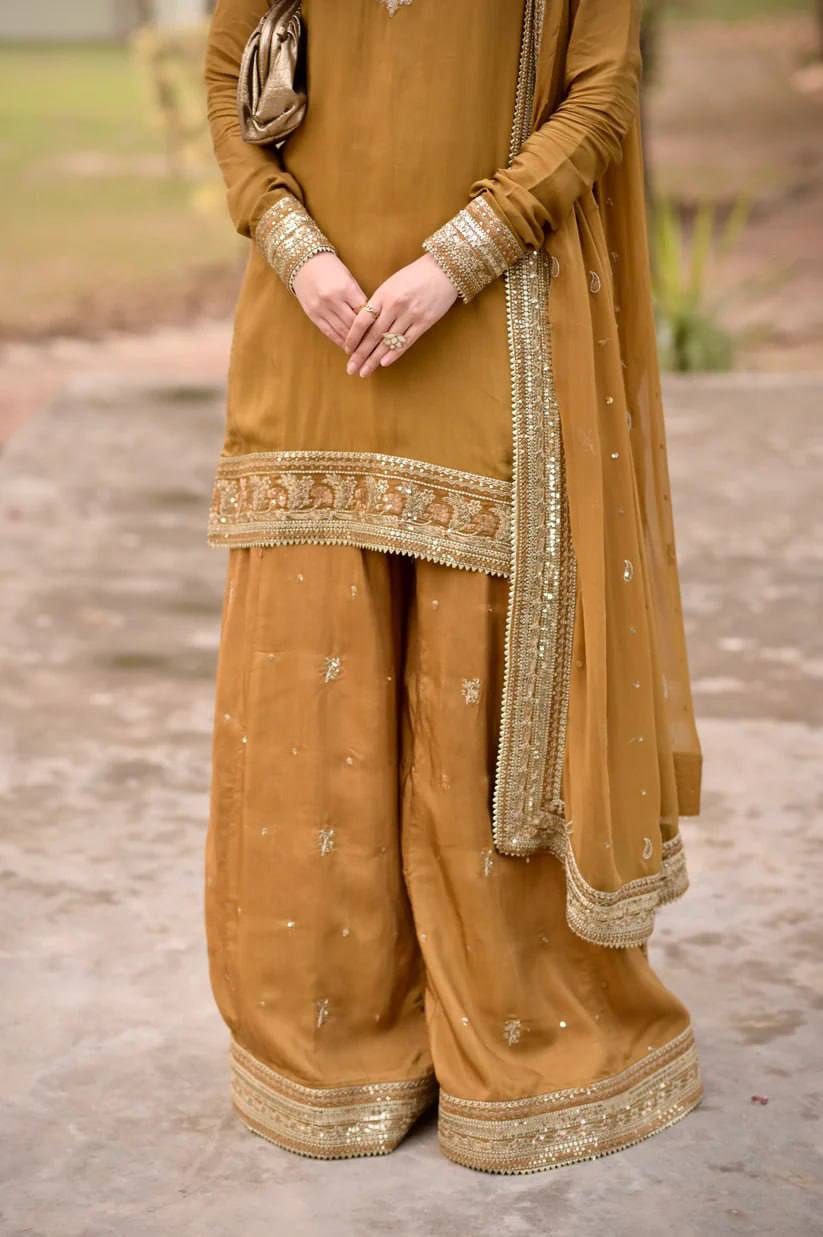 Mesmerizing Mustard Color Sequence Embroidered Palazzo Suit With Dupatta