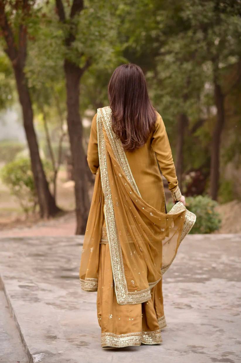 Mesmerizing Mustard Color Sequence Embroidered Palazzo Suit With Dupatta