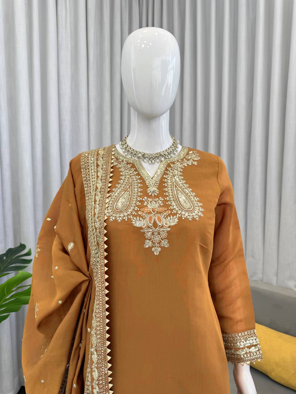 Mesmerizing Mustard Color Sequence Embroidered Palazzo Suit With Dupatta