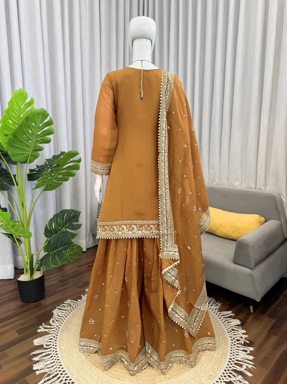 Mesmerizing Mustard Color Sequence Embroidered Palazzo Suit With Dupatta