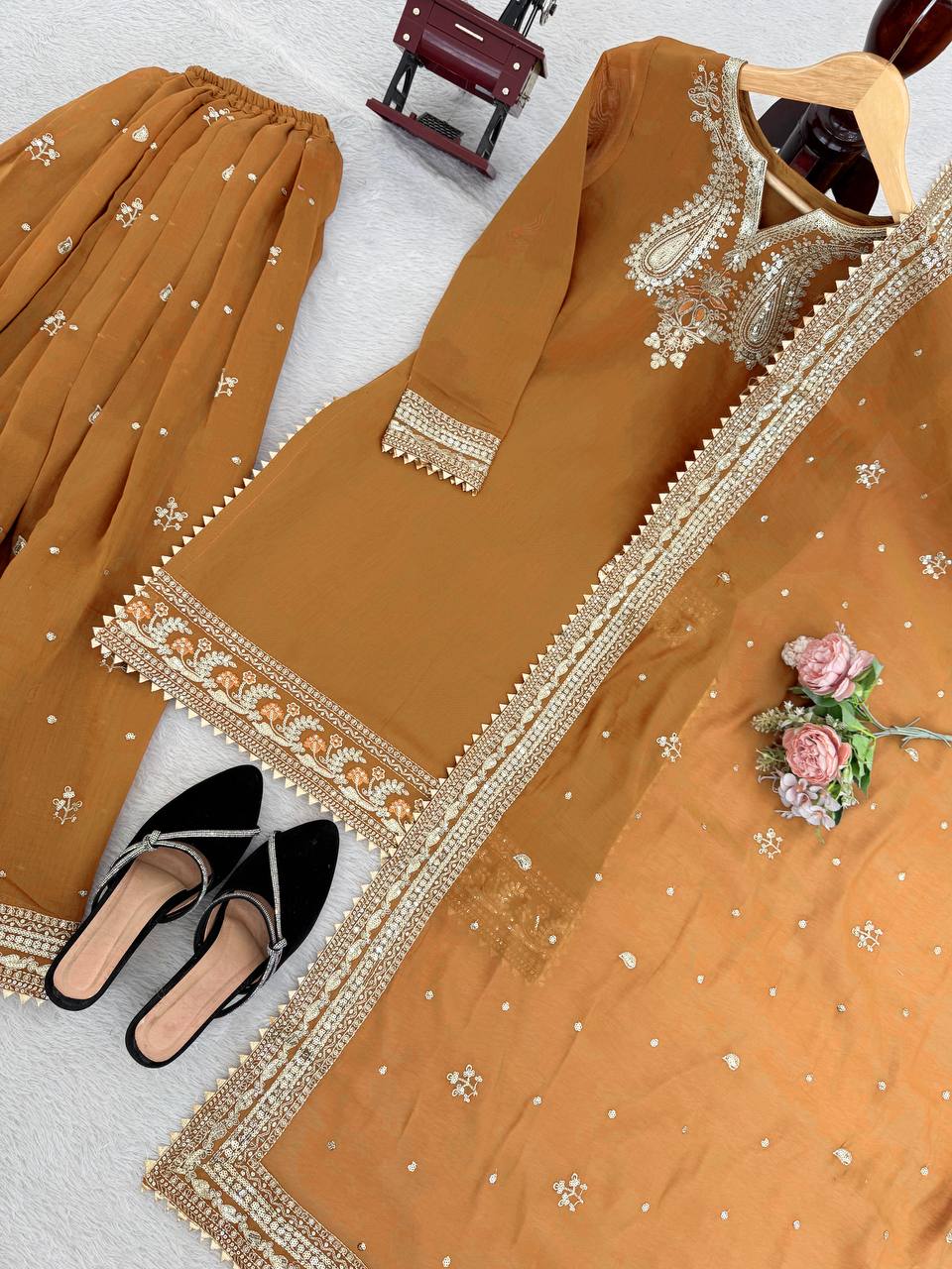 Mesmerizing Mustard Color Sequence Embroidered Palazzo Suit With Dupatta