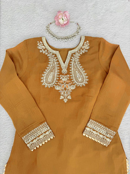Mesmerizing Mustard Color Sequence Embroidered Palazzo Suit With Dupatta