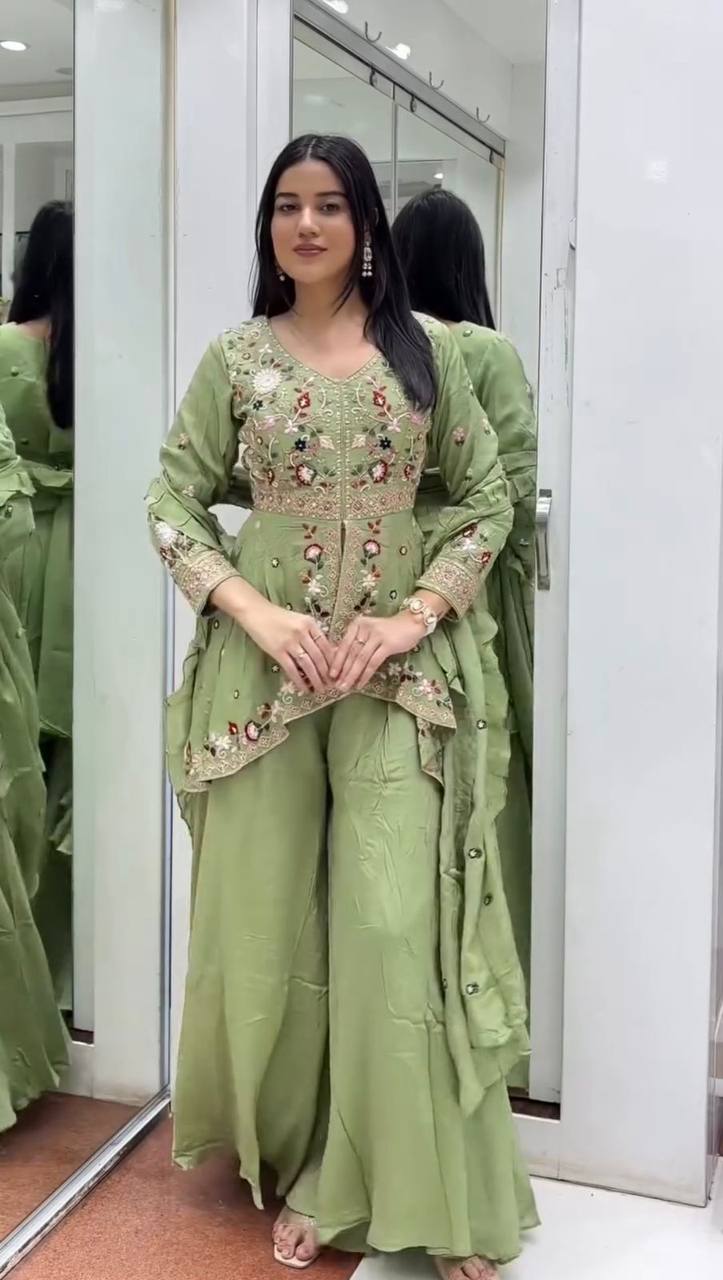 Attractive Green Color Sequence Embroidered Palazzo Set