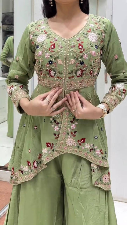 Attractive Green Color Sequence Embroidered Palazzo Set
