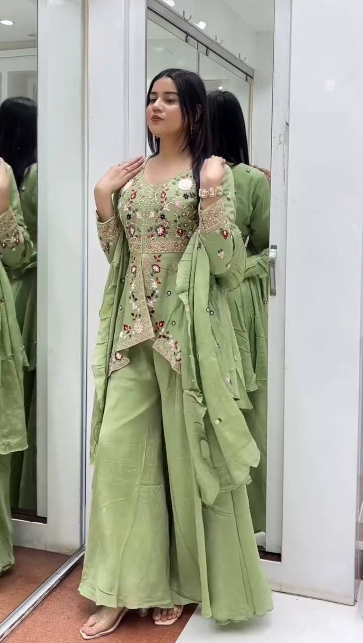 Attractive Green Color Sequence Embroidered Palazzo Set