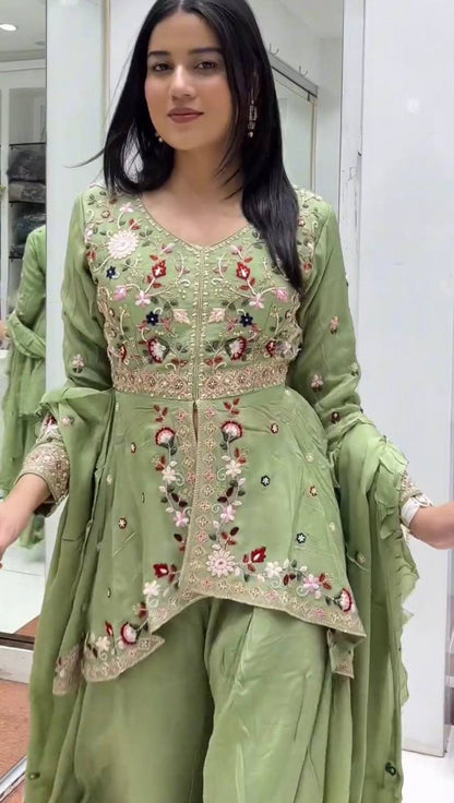 Attractive Green Color Sequence Embroidered Palazzo Set