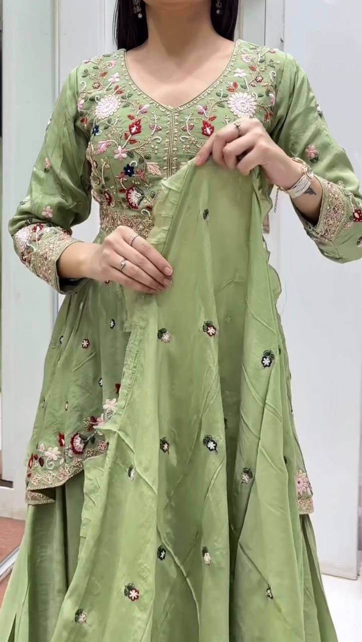 Attractive Green Color Sequence Embroidered Palazzo Set