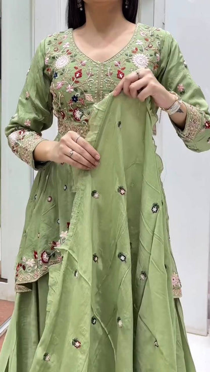 Attractive Green Color Sequence Embroidered Palazzo Set