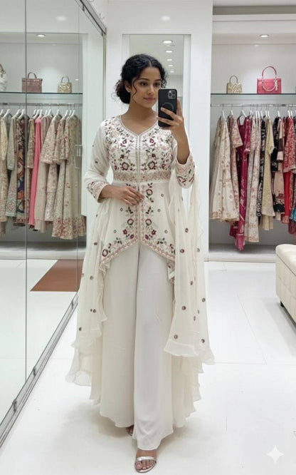 Exclusive Wedding White Color Rangoli Silk Palazzo Set