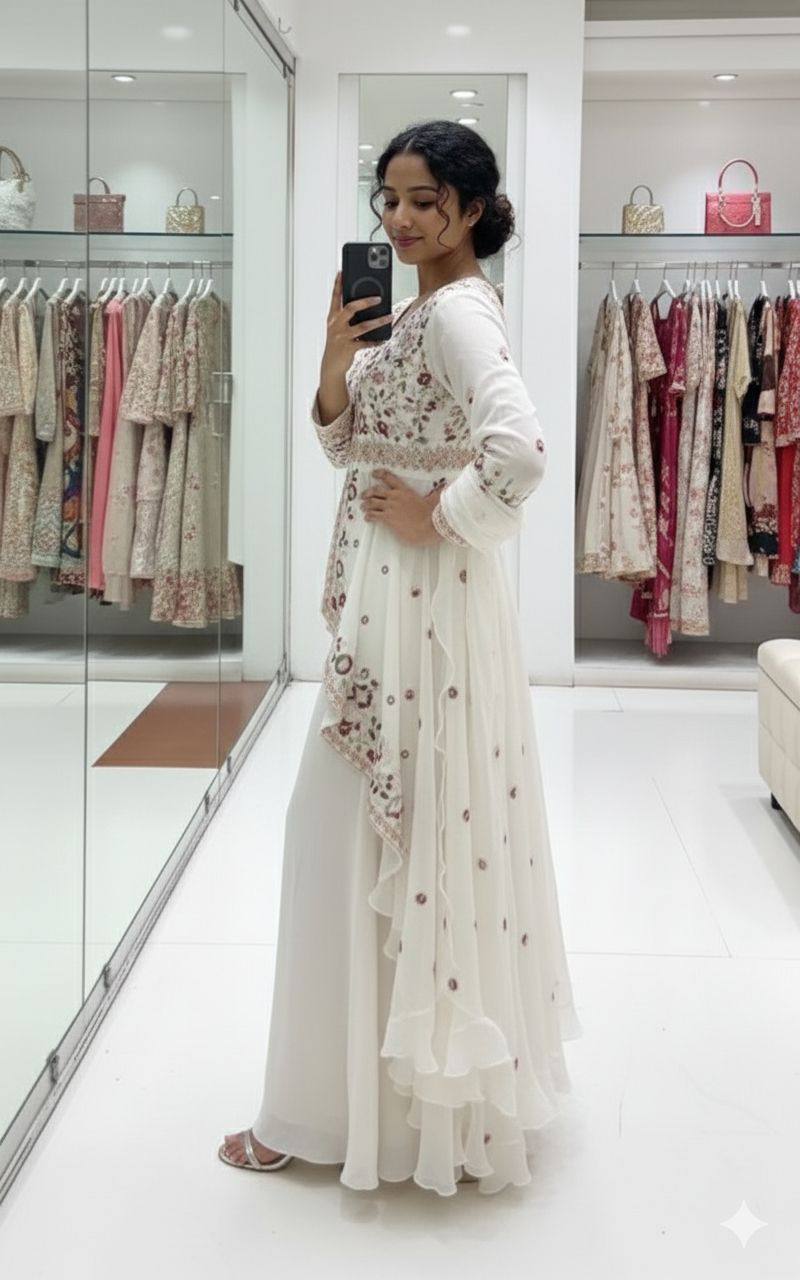 Exclusive Wedding White Color Rangoli Silk Palazzo Set