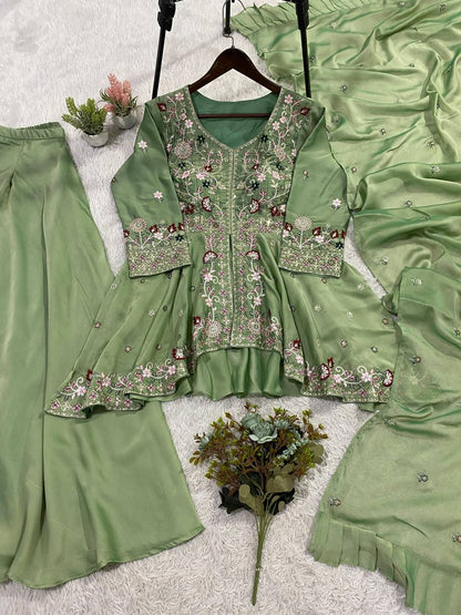 Attractive Green Color Sequence Embroidered Palazzo Set