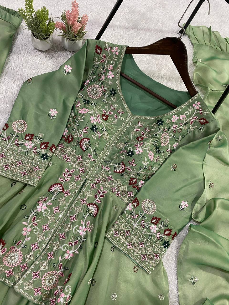 Attractive Green Color Sequence Embroidered Palazzo Set