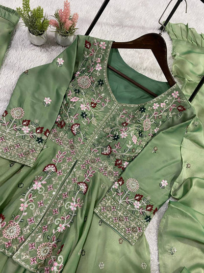 Attractive Green Color Sequence Embroidered Palazzo Set
