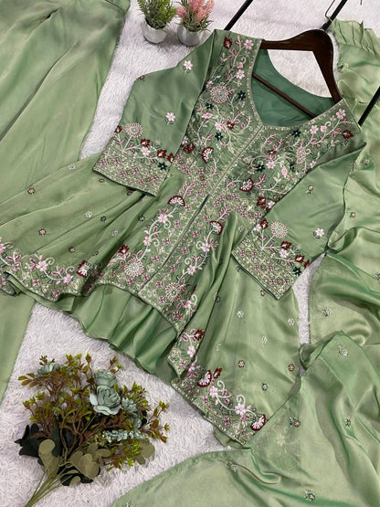 Attractive Green Color Sequence Embroidered Palazzo Set