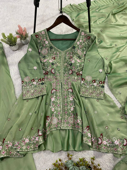 Attractive Green Color Sequence Embroidered Palazzo Set