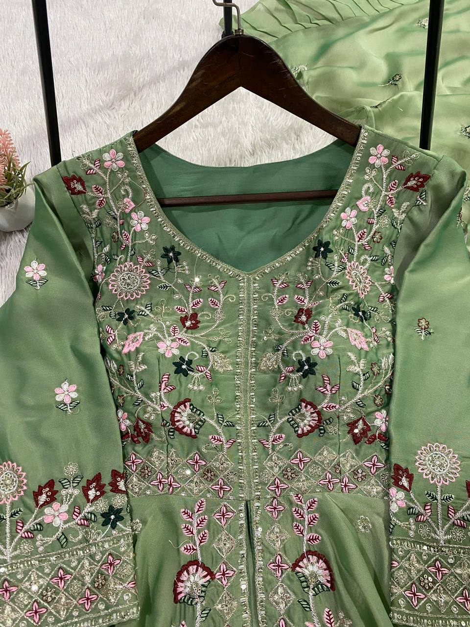 Attractive Green Color Sequence Embroidered Palazzo Set