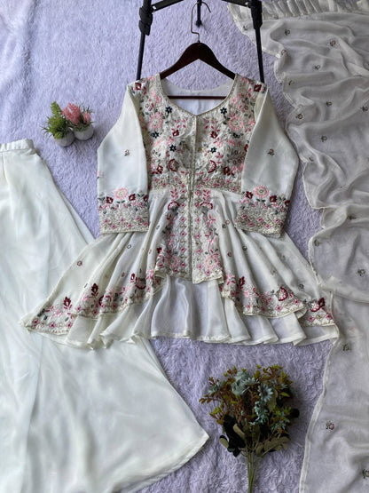 Exclusive Wedding White Color Rangoli Silk Palazzo Set