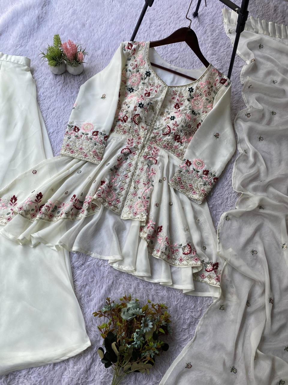 Exclusive Wedding White Color Rangoli Silk Palazzo Set