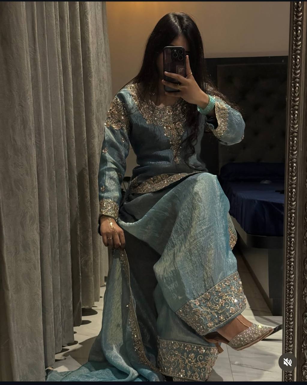 Function Wear Sky Blue Color Sequence Embroidered Palazzo Suit With Dupatta