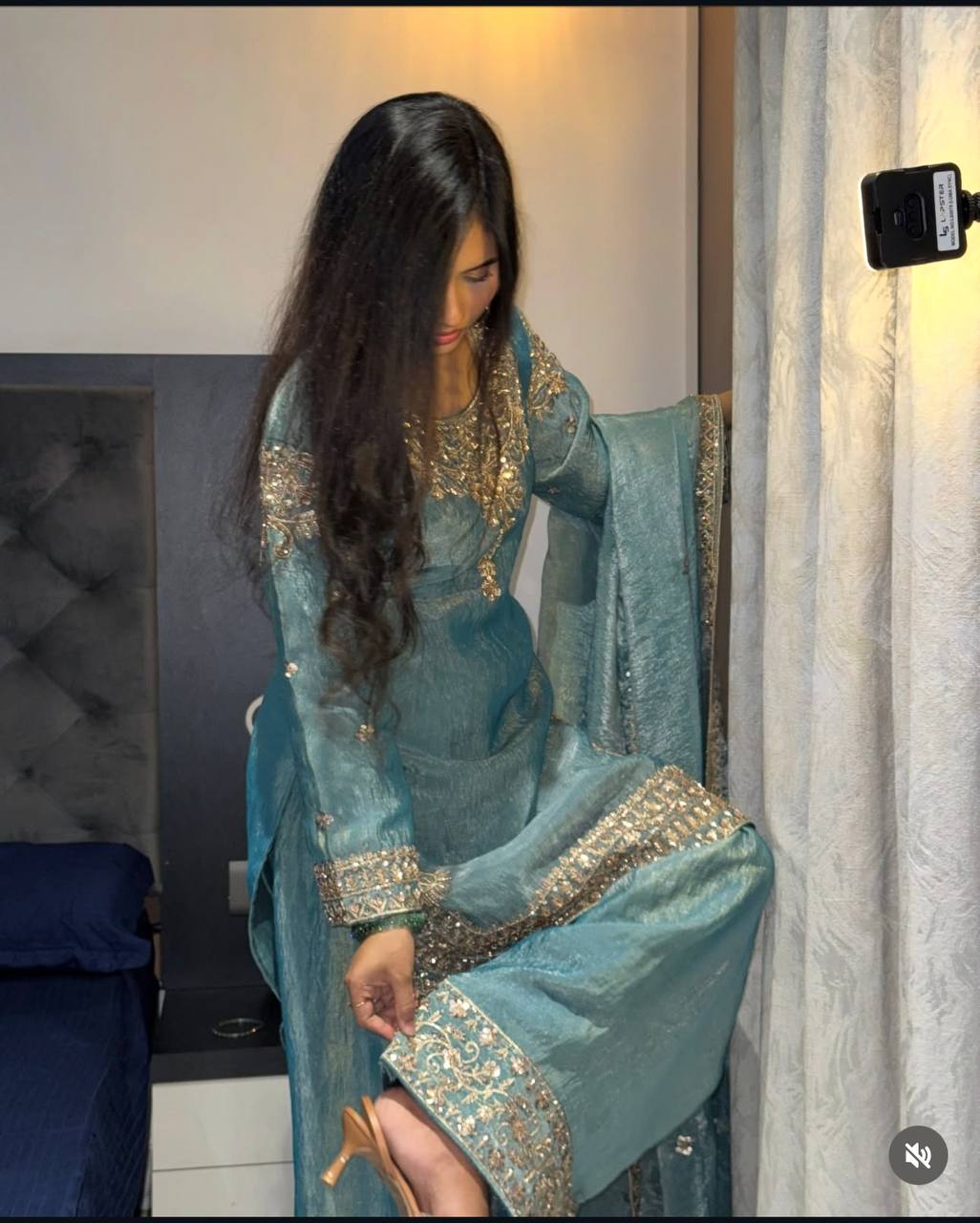 Function Wear Sky Blue Color Sequence Embroidered Palazzo Suit With Dupatta