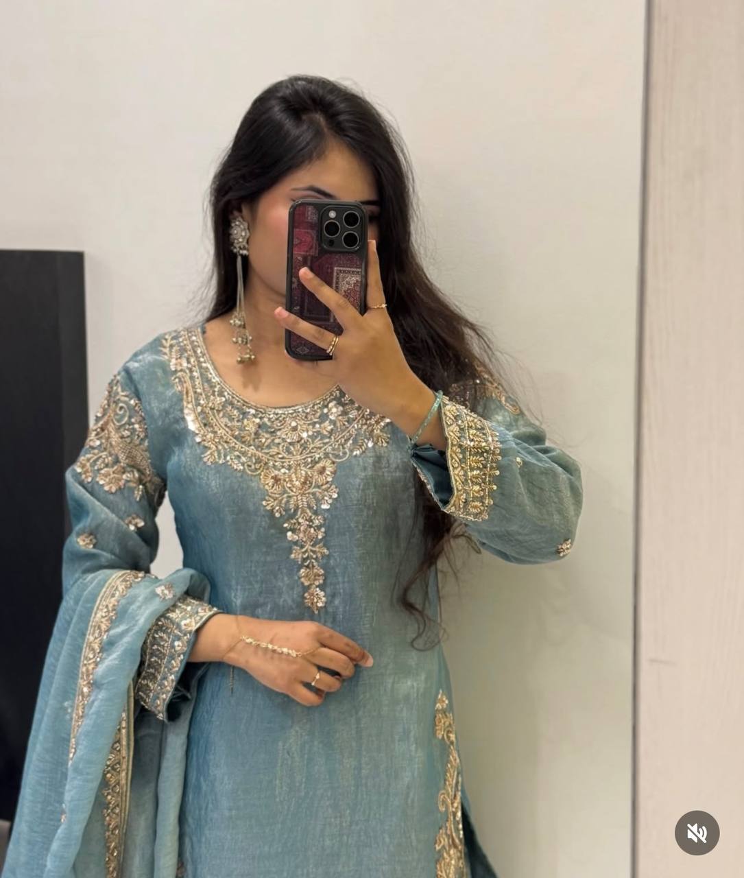 Function Wear Sky Blue Color Sequence Embroidered Palazzo Suit With Dupatta