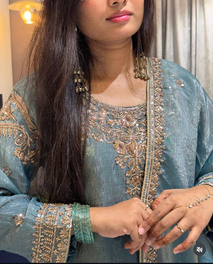 Function Wear Sky Blue Color Sequence Embroidered Palazzo Suit With Dupatta