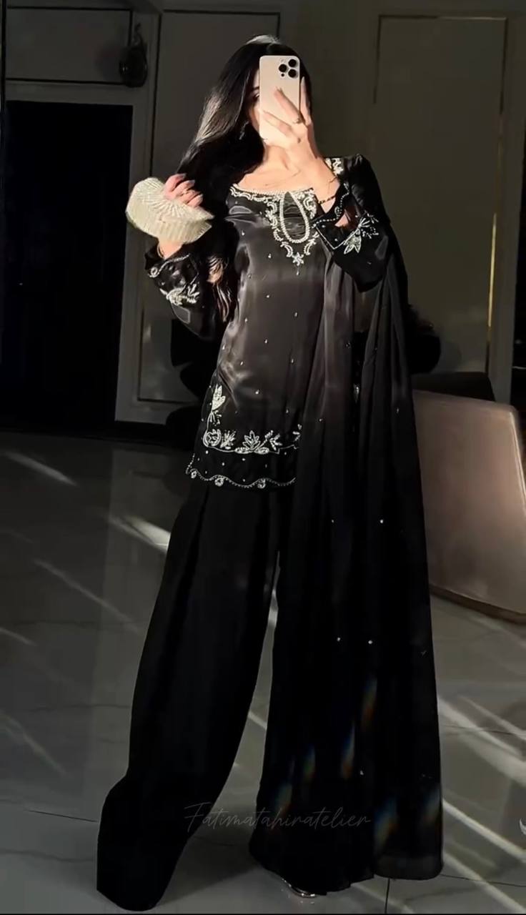 Trending Black Color Sequence Embroidered Farshi Suit With Dupatta