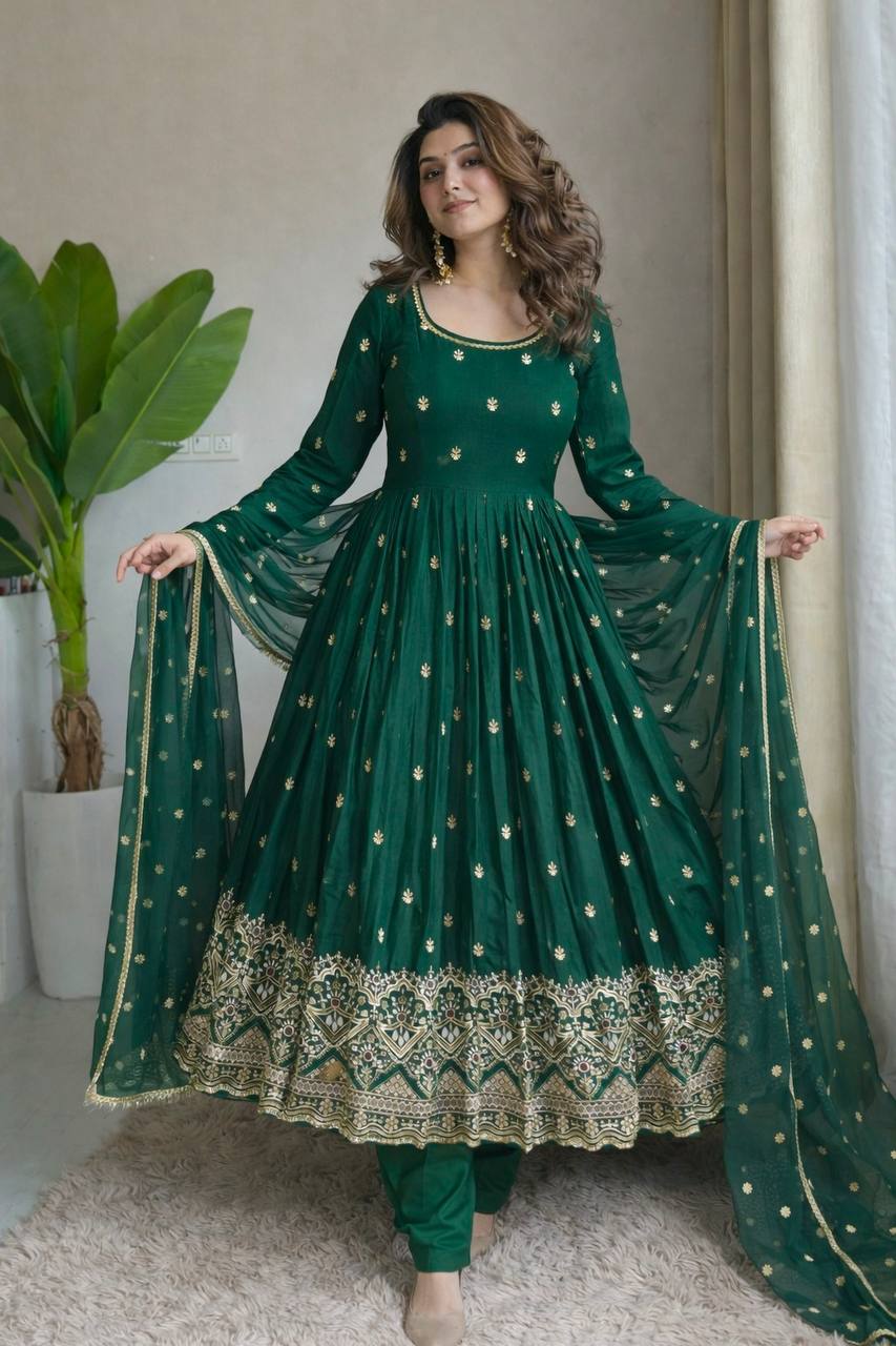 Wedding Green Color Sequence Embroidered Anarkali Suit With Dupatta