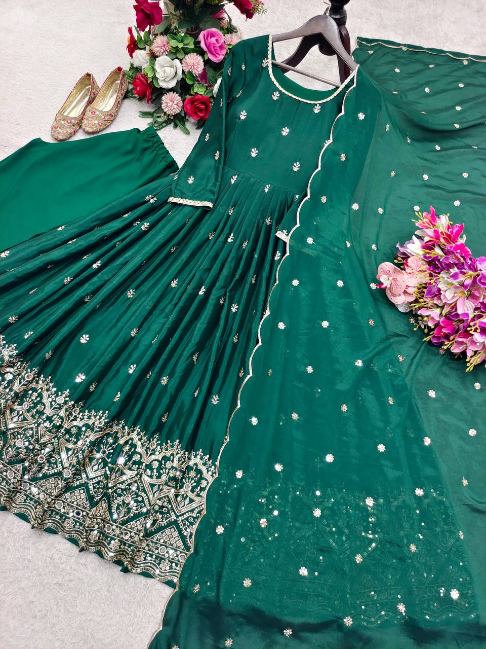 Wedding Green Color Sequence Embroidered Anarkali Suit With Dupatta