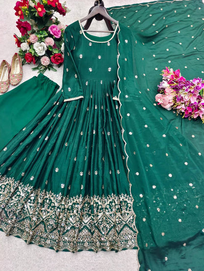 Wedding Green Color Sequence Embroidered Anarkali Suit With Dupatta