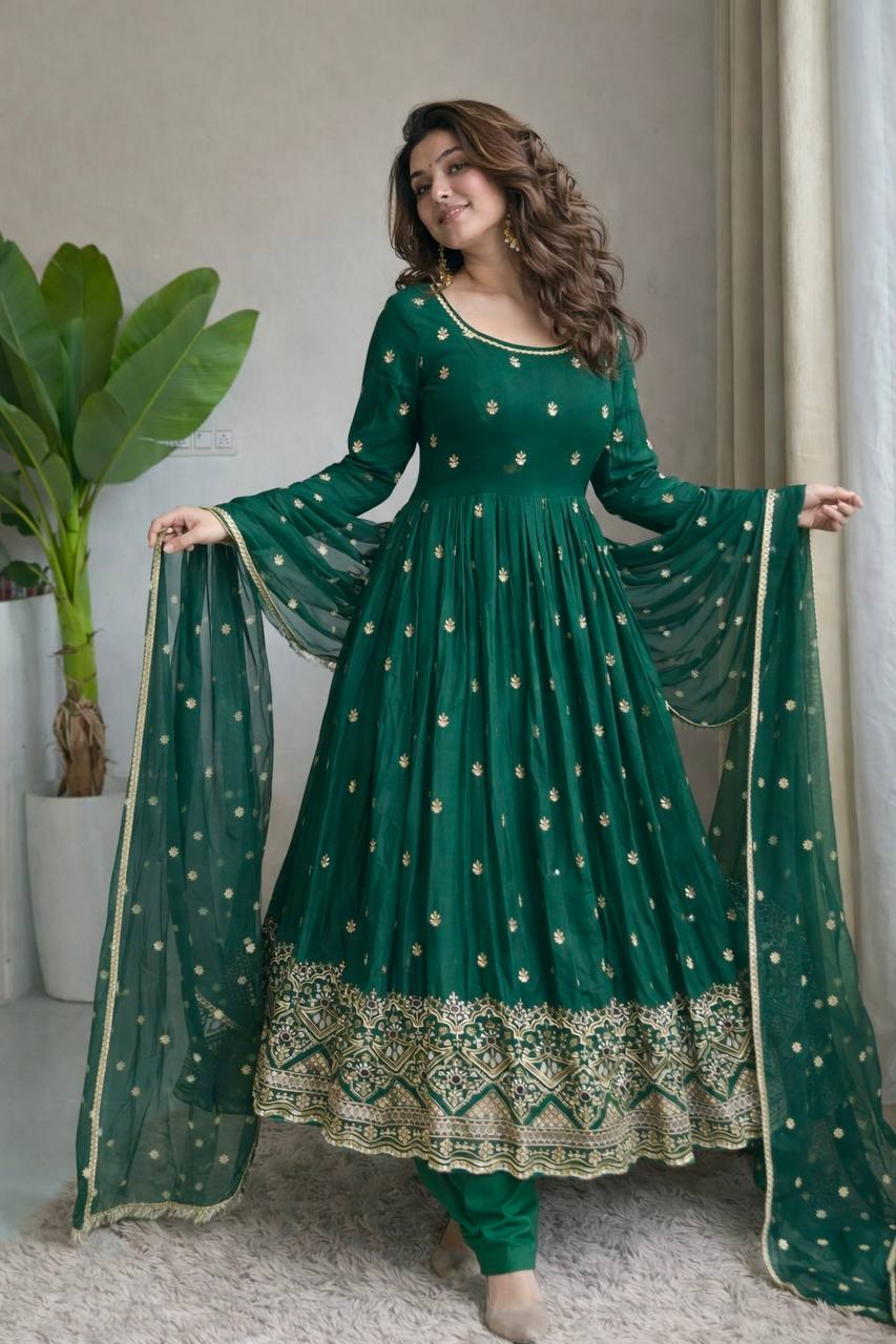 Wedding Green Color Sequence Embroidered Anarkali Suit With Dupatta