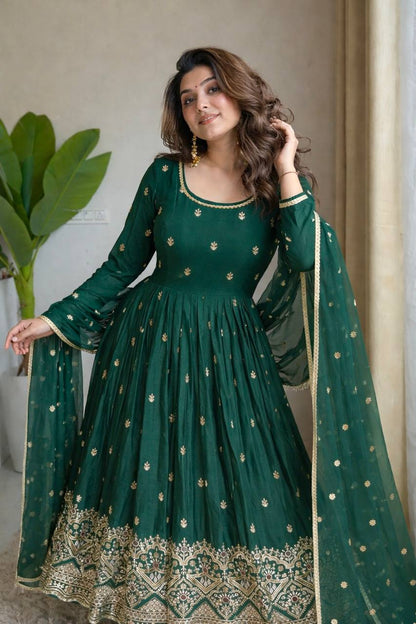 Wedding Green Color Sequence Embroidered Anarkali Suit With Dupatta