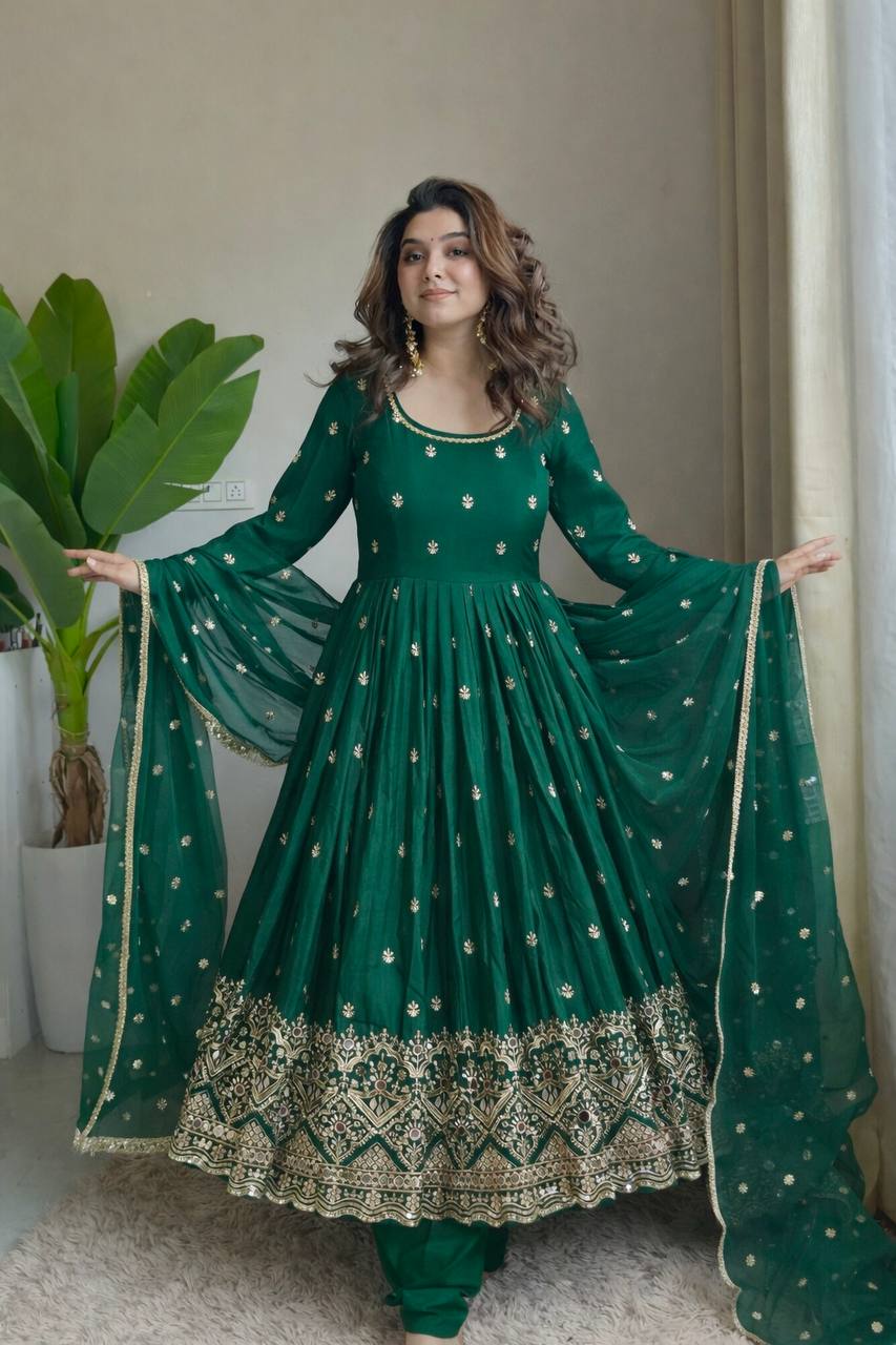 Wedding Green Color Sequence Embroidered Anarkali Suit With Dupatta